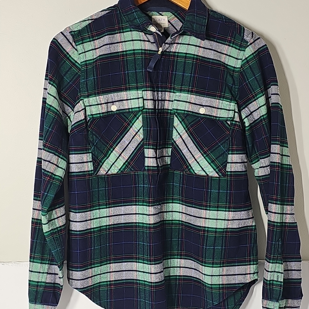 J. Crew Factory Checkered Blouse in Green and Blue
